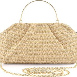 Straw Clutch Purse Women Boho Woven Envelope Crossbody Shoulder Bag